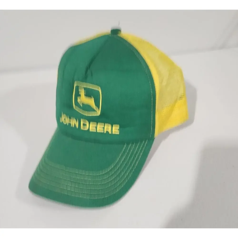 Vintage John Deere Hat Cap Mens Snapback Yellow Green Adjustable Tractor Mower